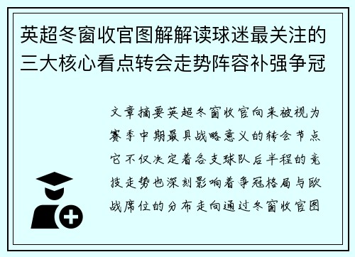 英超冬窗收官图解解读球迷最关注的三大核心看点转会走势阵容补强争冠 英超冬窗收官图解解读球迷最关注的三大核心看点转会走势阵容补强争冠